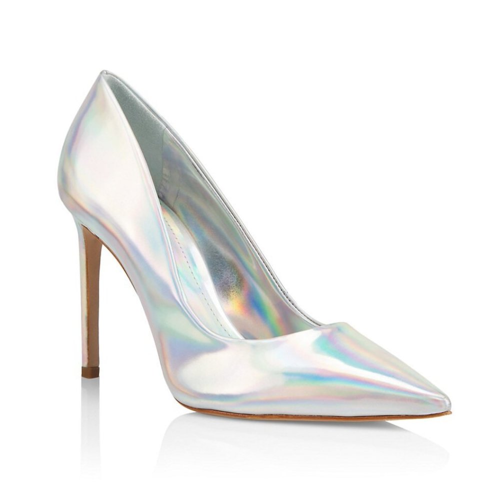 NEW Schutz Size 7 Women's Lou Iridescent Pointed-Toe Pumps - Prata